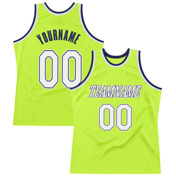 Custom Neon Green White-Navy Authentic Throwback Basketball Jersey