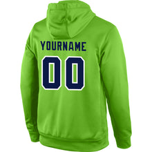 Load image into Gallery viewer, Custom Stitched Neon Green Navy-White Sports Pullover Sweatshirt Hoodie
