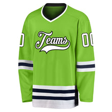 Load image into Gallery viewer, Custom Neon Green White-Navy Hockey Jersey
