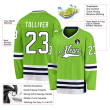 Load image into Gallery viewer, Custom Neon Green White-Navy Hockey Jersey
