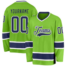 Load image into Gallery viewer, Custom Neon Green Navy-White Hockey Jersey
