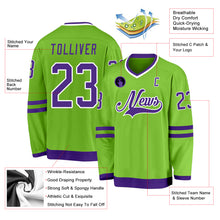 Load image into Gallery viewer, Custom Neon Green Purple-White Hockey Jersey
