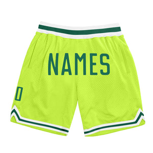 Custom Neon Green Kelly Green-White Authentic Throwback Basketball Shorts