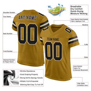 Custom Old Gold Black-White Mesh Authentic Football Jersey - Fcustom