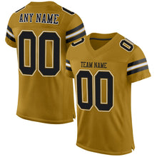 Load image into Gallery viewer, Custom Old Gold Black-White Mesh Authentic Football Jersey - Fcustom
