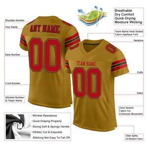 Custom Old Gold Red-Black Mesh Authentic Football Jersey - Fcustom