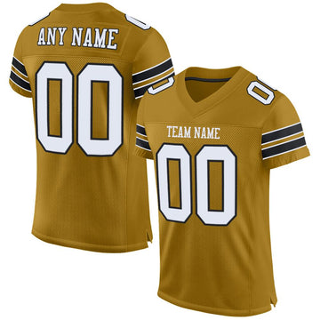 Custom Old Gold White-Black Mesh Authentic Football Jersey - Fcustom