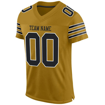 Custom Old Gold Black-White Mesh Authentic Football Jersey - Fcustom