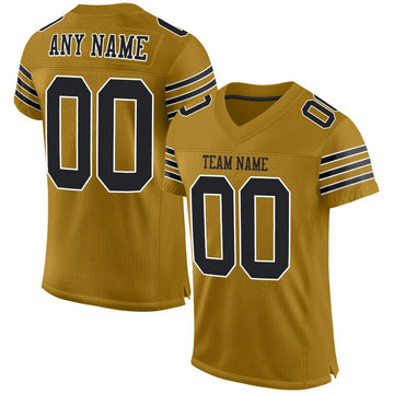 Custom Old Gold Black-White Mesh Authentic Football Jersey - Fcustom