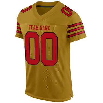 Custom Old Gold Red-Black Mesh Authentic Football Jersey - Fcustom