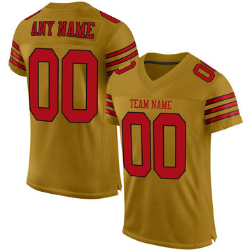 Custom Old Gold Red-Black Mesh Authentic Football Jersey - Fcustom