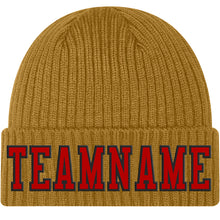 Load image into Gallery viewer, Custom Old Gold Red-Black Stitched Cuffed Knit Hat
