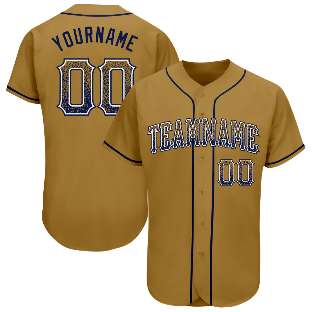 Custom Old Gold Navy-White Authentic Drift Fashion Baseball Jersey