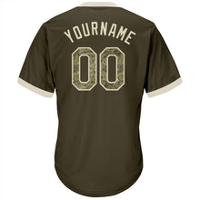 Load image into Gallery viewer, Custom Olive Camo-Cream Authentic Throwback Rib-Knit Salute To Service Baseball Jersey Shirt
