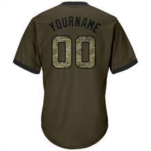 Load image into Gallery viewer, Custom Olive Camo-Black Authentic Throwback Rib-Knit Salute To Service Baseball Jersey Shirt
