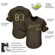 Load image into Gallery viewer, Custom Olive Camo-Black Authentic Throwback Rib-Knit Salute To Service Baseball Jersey Shirt
