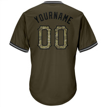 Load image into Gallery viewer, Custom Olive Camo-Black Authentic Throwback Rib-Knit Salute To Service Baseball Jersey Shirt
