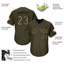 Load image into Gallery viewer, Custom Olive Camo-Black Authentic Throwback Rib-Knit Salute To Service Baseball Jersey Shirt
