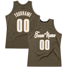 Load image into Gallery viewer, Custom Olive White-Old Gold Authentic Throwback Salute To Service Basketball Jersey
