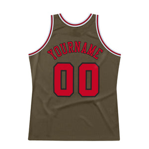 Custom Olive Red-Black Authentic Throwback Salute To Service Basketball Jersey