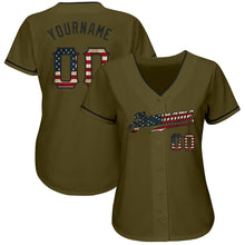 Load image into Gallery viewer, Custom Olive Vintage USA Flag-Black Authentic Salute To Service Baseball Jersey
