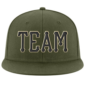 Custom Olive Black-Cream Stitched Adjustable Snapback Salute To Service Hat