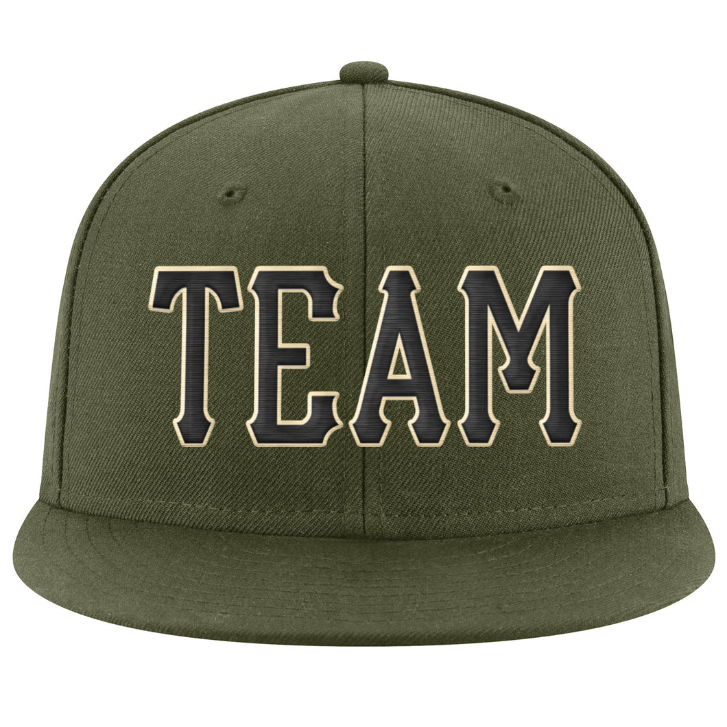 Custom Olive Black-Cream Stitched Adjustable Snapback Salute To Service Hat