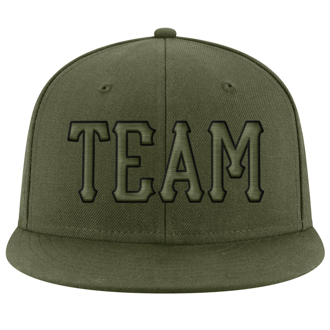 Custom Olive Olive-Black Stitched Adjustable Snapback Salute To Service Hat