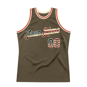 Custom Olive Vintage USA Flag-Cream Authentic Throwback Salute To Service Basketball Jersey