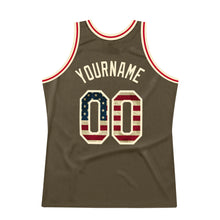 Load image into Gallery viewer, Custom Olive Vintage USA Flag-Cream Authentic Throwback Salute To Service Basketball Jersey
