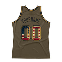 Load image into Gallery viewer, Custom Olive Vintage USA Flag-Black Authentic Throwback Salute To Service Basketball Jersey
