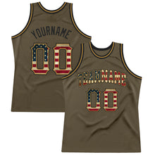 Load image into Gallery viewer, Custom Olive Vintage USA Flag-Black Authentic Throwback Salute To Service Basketball Jersey
