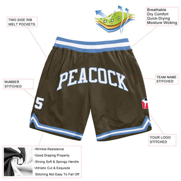Custom Olive White-Light Blue Authentic Throwback Salute To Service Basketball Shorts