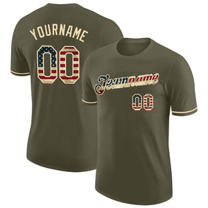 Custom Olive Vintage USA Flag-Cream Performance Salute To Service T-Shirt