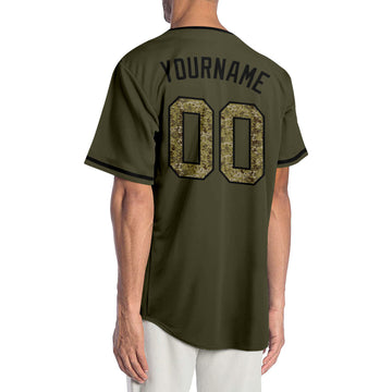 Custom Olive Camo-Black Authentic Salute To Service Baseball Jersey