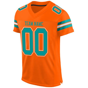 Custom Orange Aqua-White Mesh Authentic Football Jersey - Fcustom