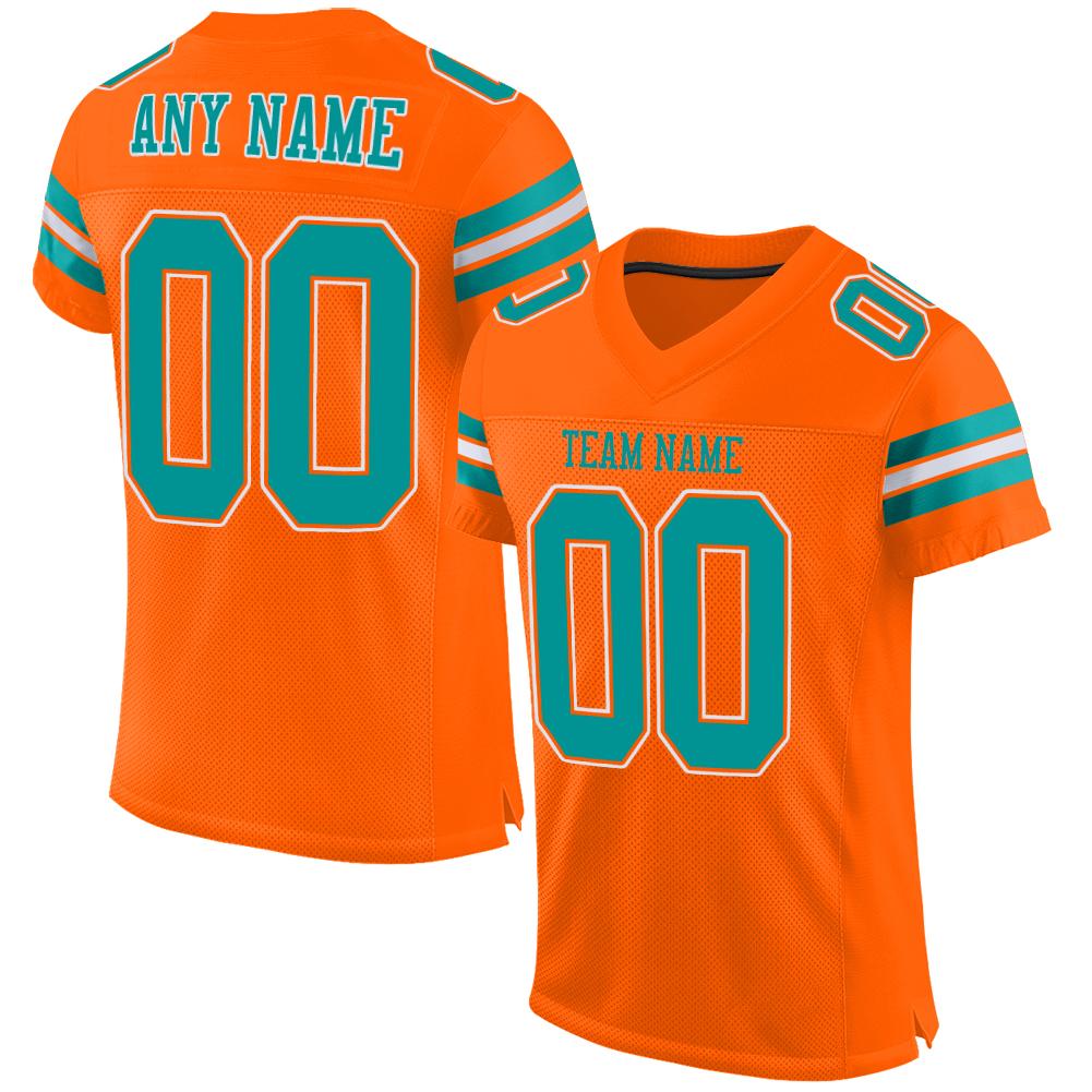 Custom Orange Aqua-White Mesh Authentic Football Jersey - Fcustom