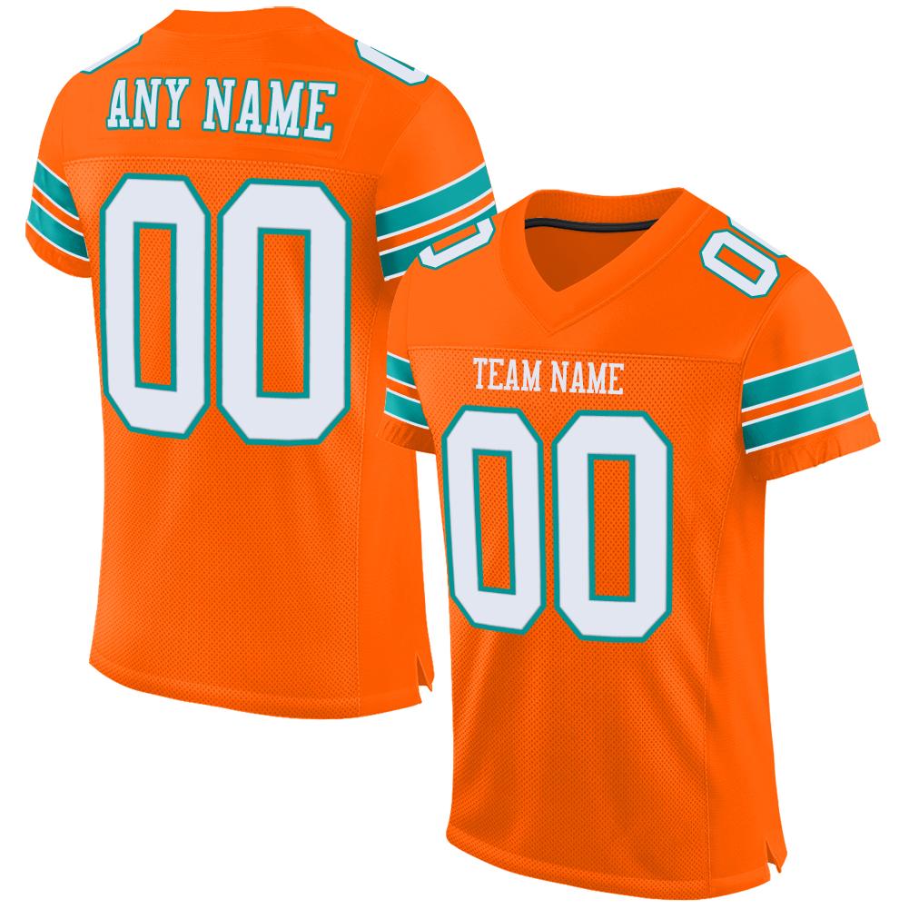 Custom Orange White-Aqua Mesh Authentic Football Jersey - Fcustom