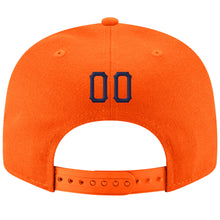 Load image into Gallery viewer, Custom Orange Navy-White Stitched Adjustable Snapback Hat
