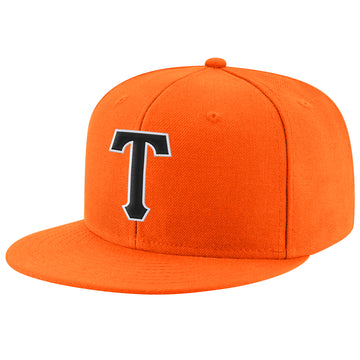 Custom Orange Black-White Stitched Adjustable Snapback Hat