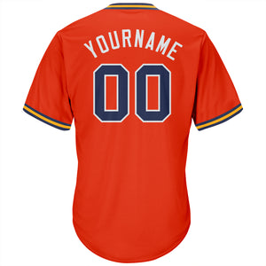 Custom Orange Navy-Gold Authentic Throwback Rib-Knit Baseball Jersey Shirt