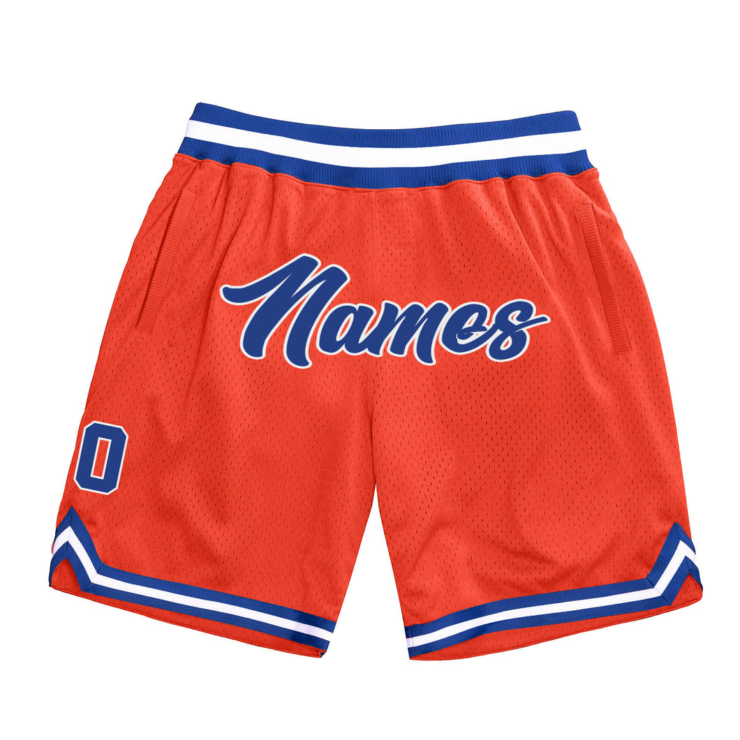 Custom Orange Royal-White Authentic Throwback Basketball Shorts