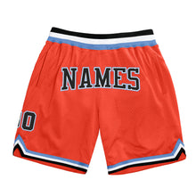 Load image into Gallery viewer, Custom Orange Black-Light Blue Authentic Throwback Basketball Shorts
