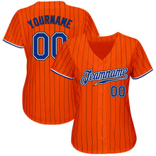 Load image into Gallery viewer, Custom Orange Black Pinstripe Royal-Black Authentic Baseball Jersey
