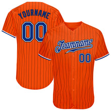 Load image into Gallery viewer, Custom Orange Black Pinstripe Royal-Black Authentic Baseball Jersey
