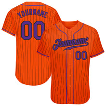 Load image into Gallery viewer, Custom Orange Black Pinstripe Purple-Black Authentic Baseball Jersey
