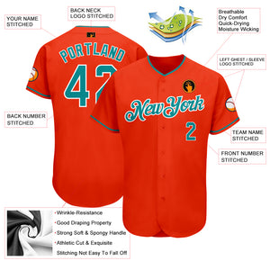 Custom Orange Teal-White Authentic Baseball Jersey