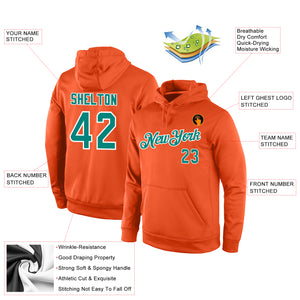 Custom Stitched Orange Aqua-White Sports Pullover Sweatshirt Hoodie