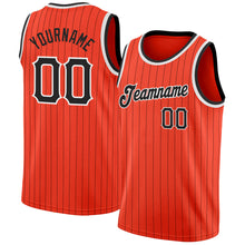 Load image into Gallery viewer, Custom Orange Black Pinstripe Black-White Authentic Throwback Basketball Jersey
