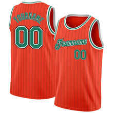 Load image into Gallery viewer, Custom Orange Black Pinstripe Kelly Green-White Authentic Basketball Jersey
